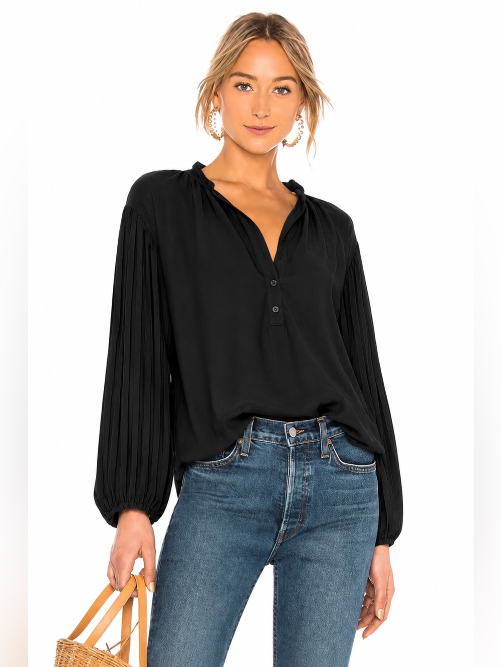 Apiece Apart Bravo Pintuck Blouse Black Pleated Long Sleeve Size 4 Minimalist